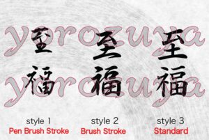 Happiness Bliss Kanji Tattoo writing style comparison Vertical orientation