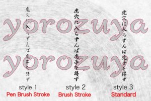 Japanese Kanji and Hiragana for Spine Tattoo, Nothing Ventured Nothing Gained, No Risk No Gain No Return Style Comparison Vertical