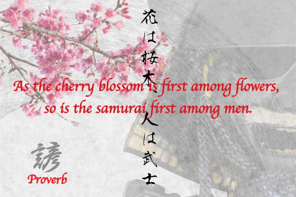 Japanese saying proverb with Sakura (Cherry Blossom) and Samurai Kanji for Tattoo