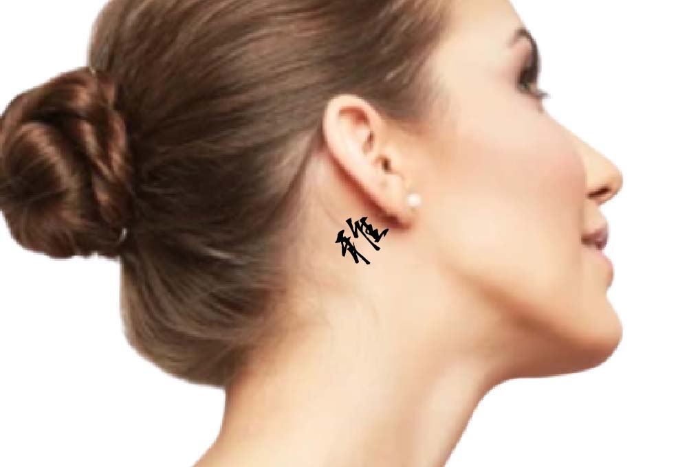 Simple Descriptive word for behind ear tattoo